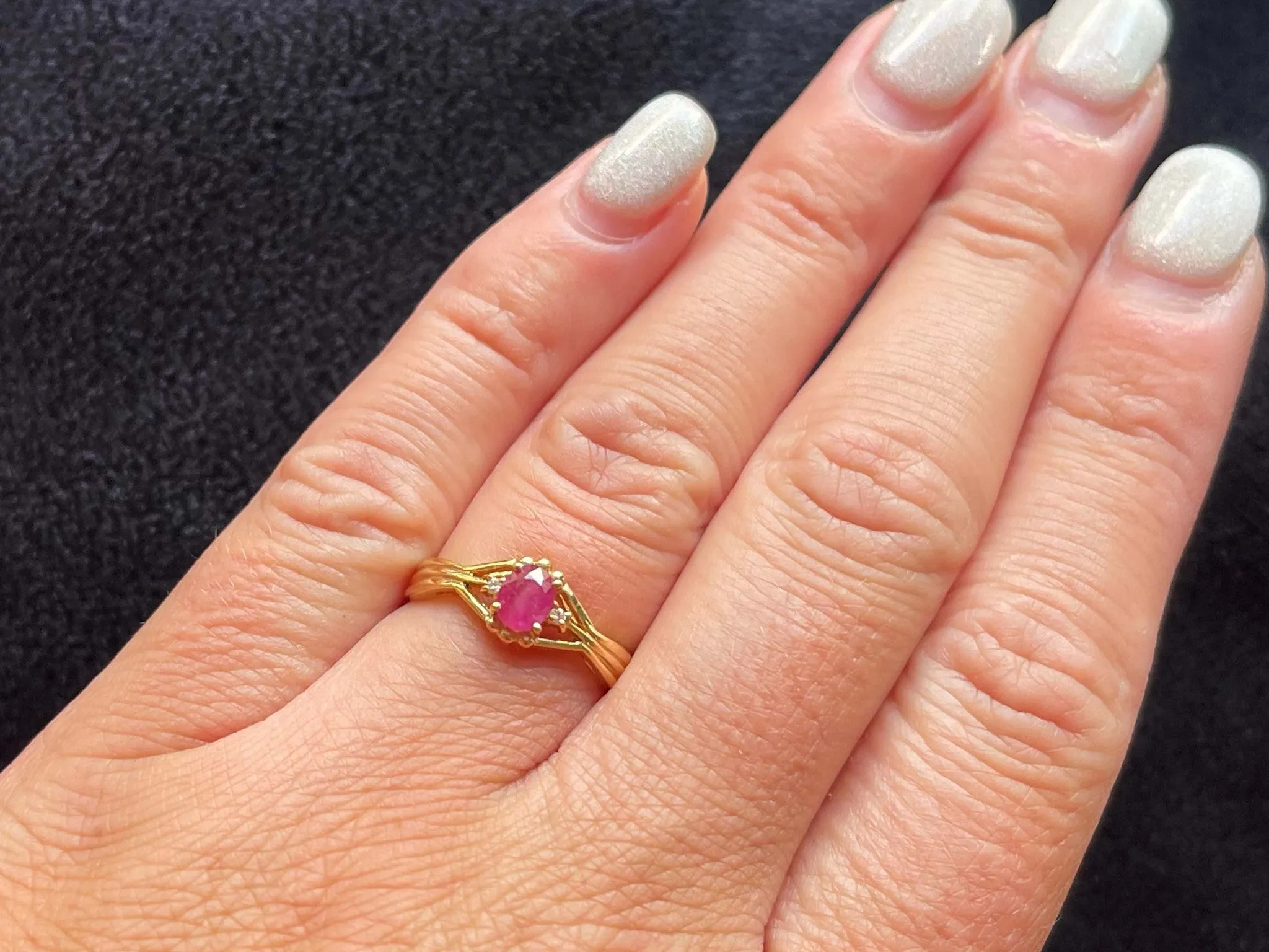 Oval Red Ruby Diamond Ring in 14k Yellow Gold