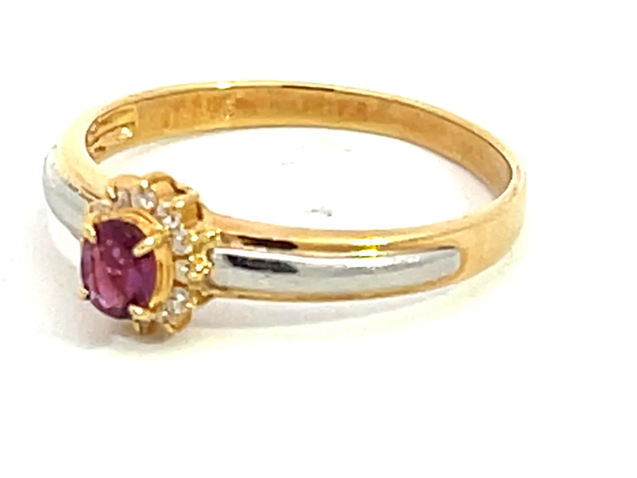 Oval Ruby and Diamond Halo Ring in 18k Yellow Gold & Platinum