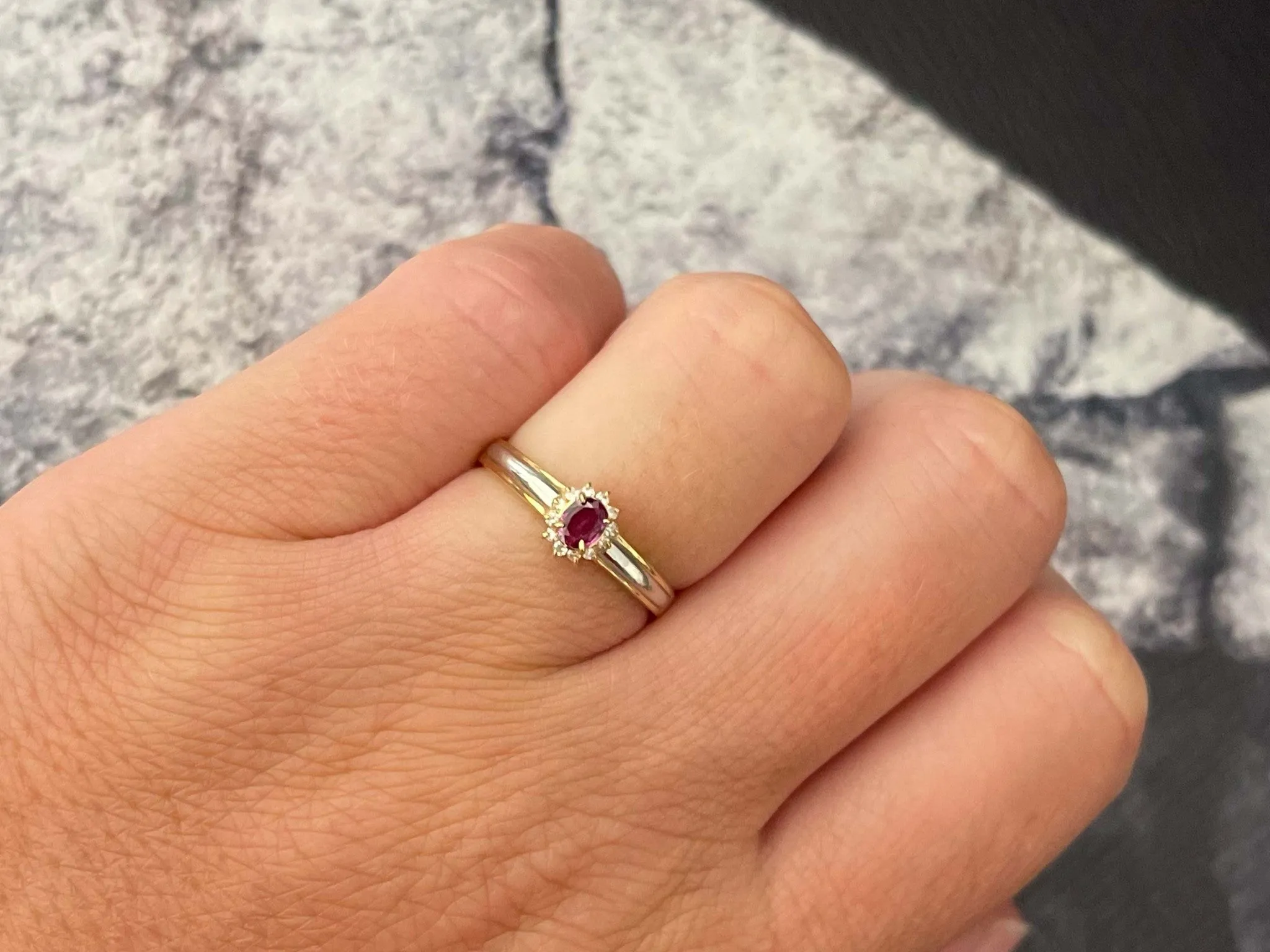 Oval Ruby and Diamond Halo Ring in 18k Yellow Gold & Platinum