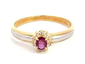 Oval Ruby and Diamond Halo Ring in 18k Yellow Gold & Platinum