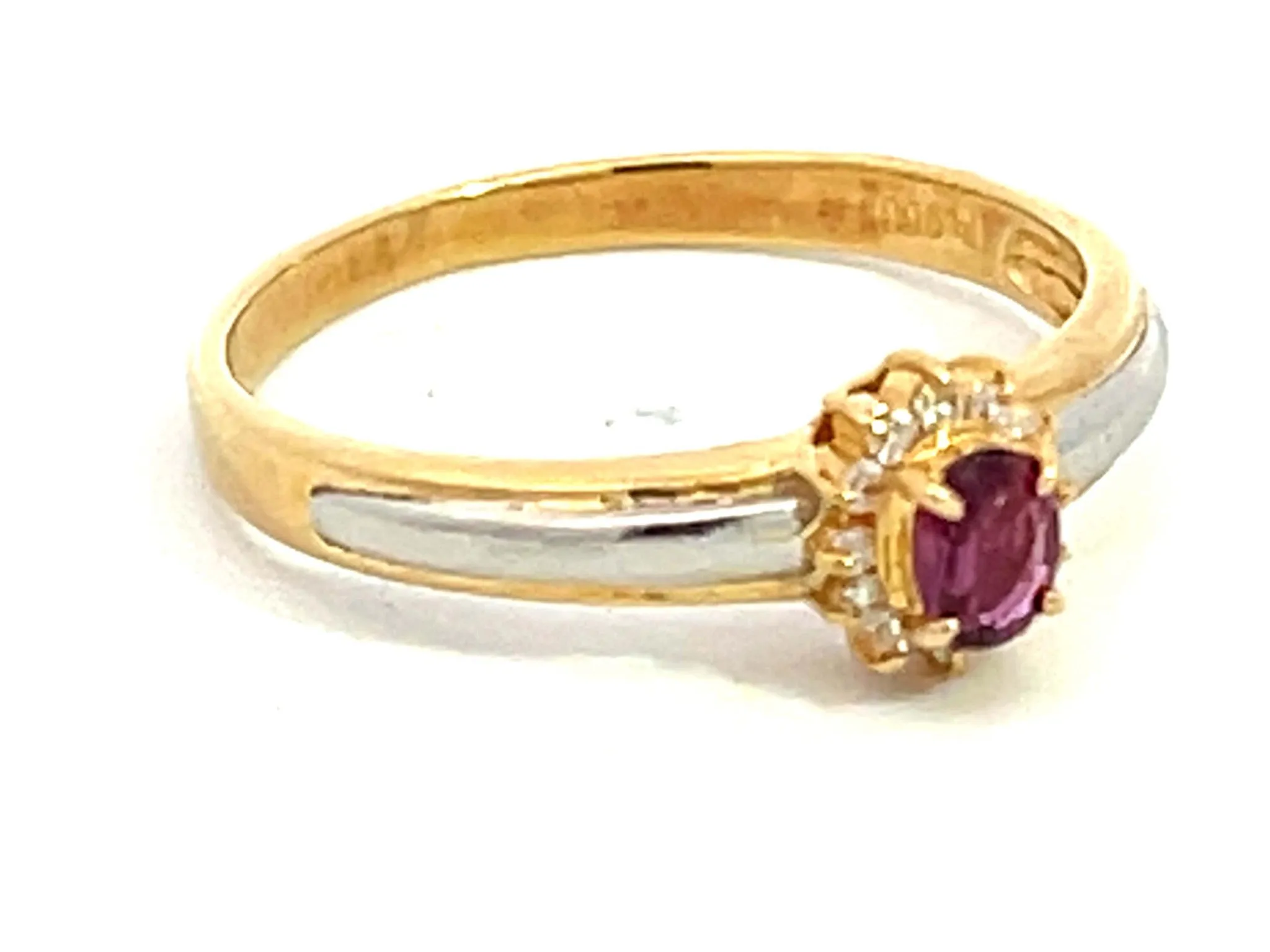 Oval Ruby and Diamond Halo Ring in 18k Yellow Gold & Platinum