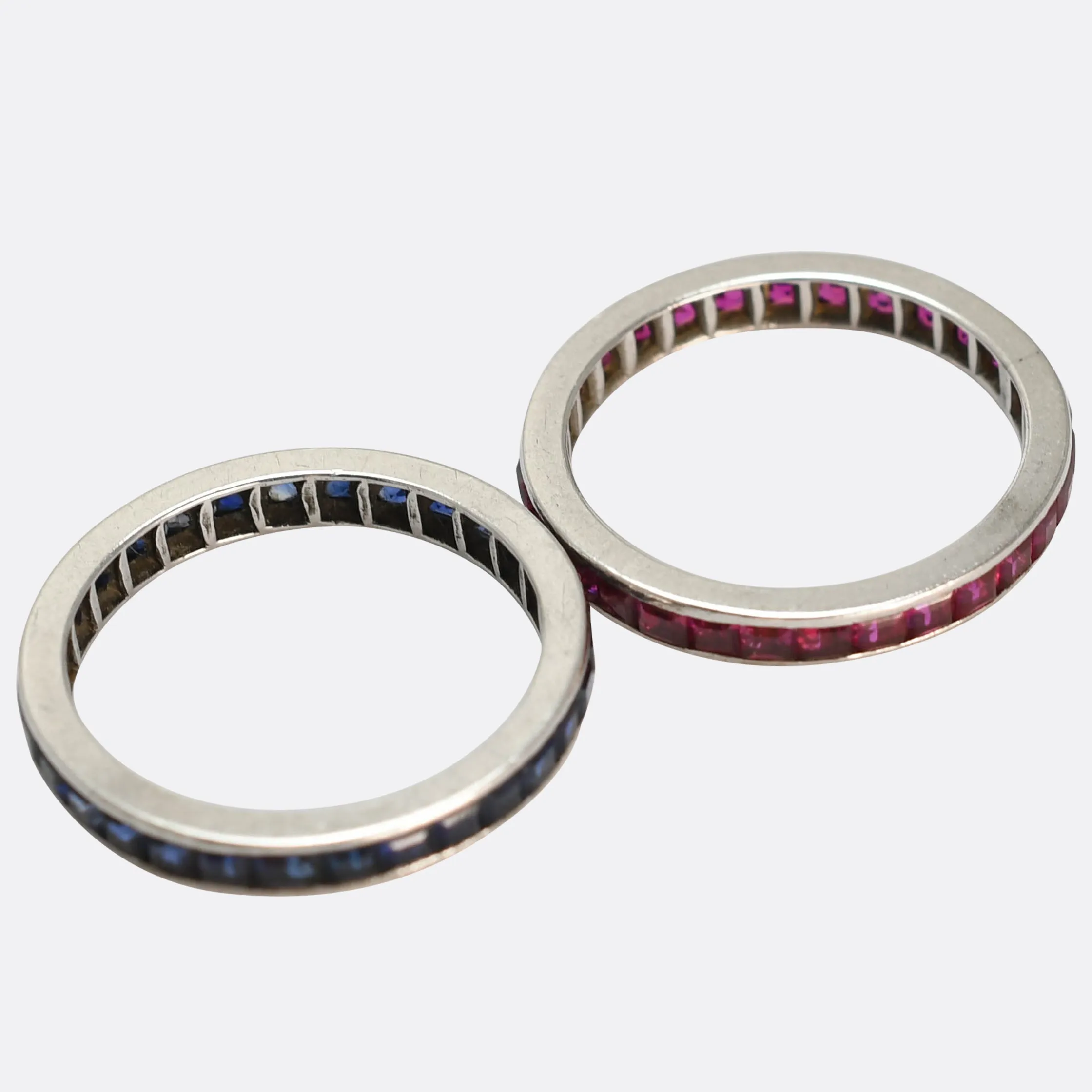 Pair of Art Deco Platinum Sapphire & Ruby Eternity Rings