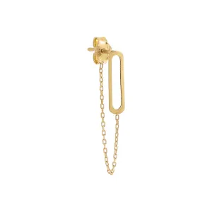 Paperclip Dangling Chain Stud Earring 14K