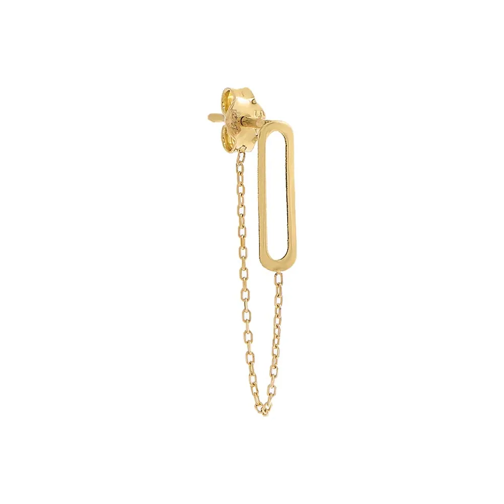 Paperclip Dangling Chain Stud Earring 14K