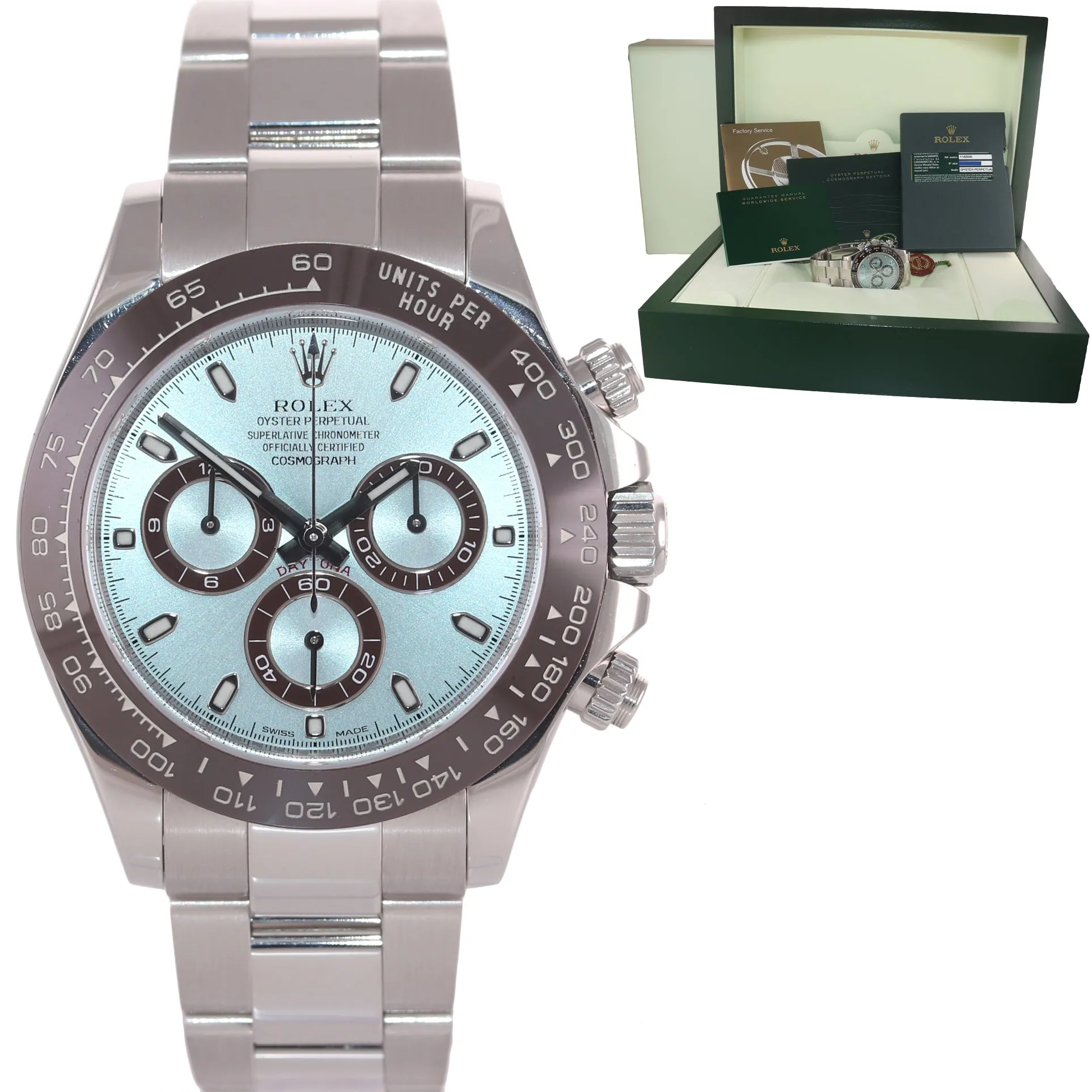 PAPERS Rolex Daytona 116506 Platinum Glacier Platona Ice Blue Ceramic Watch