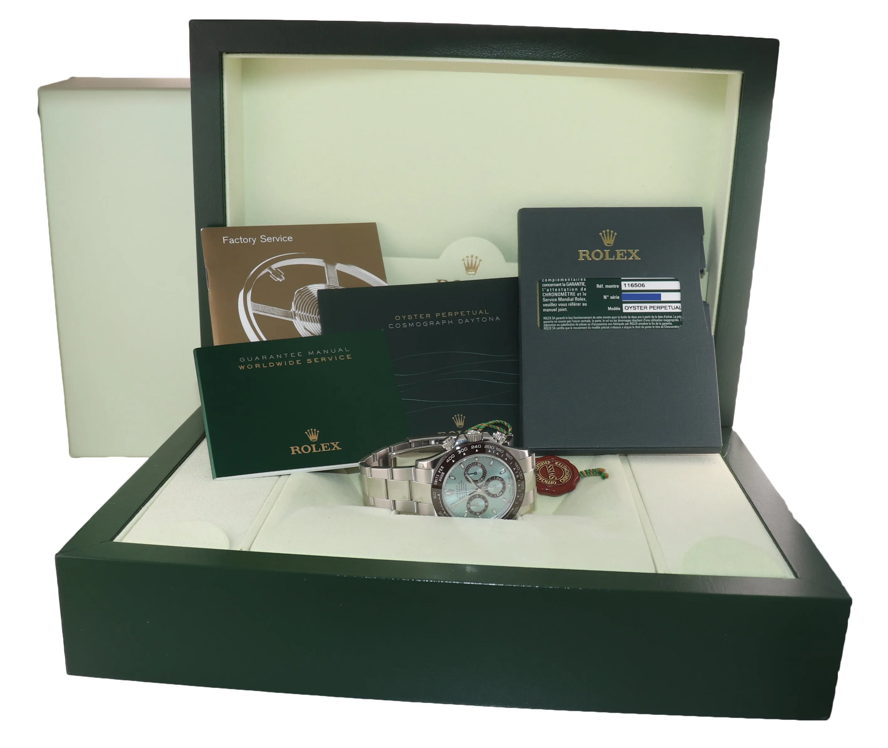 PAPERS Rolex Daytona 116506 Platinum Glacier Platona Ice Blue Ceramic Watch