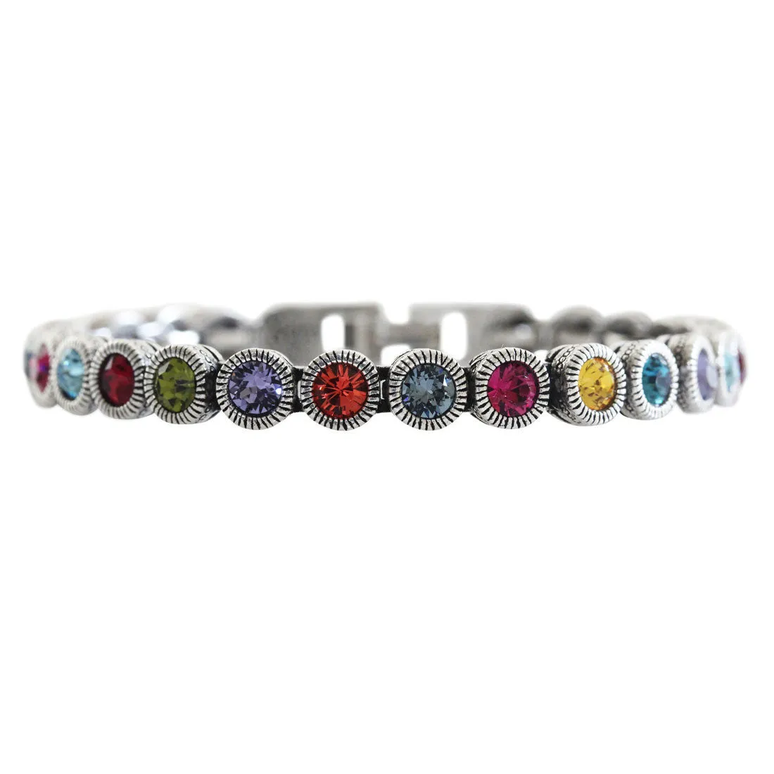 Patricia Locke Game, Set, Match Sterling Silver Plated Multi Swarovski Crystal Multi Color Tennis Bracelet, 7" Celebration BR0205S