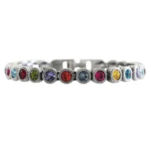 Patricia Locke Game, Set, Match Sterling Silver Plated Multi Swarovski Crystal Multi Color Tennis Bracelet, 7" Celebration BR0205S