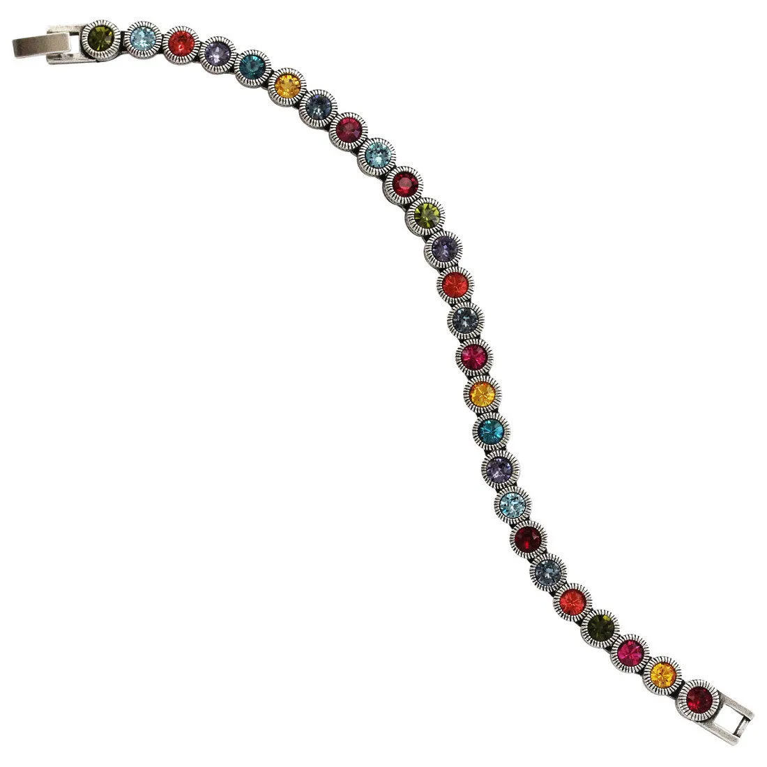Patricia Locke Game, Set, Match Sterling Silver Plated Multi Swarovski Crystal Multi Color Tennis Bracelet, 7" Celebration BR0205S