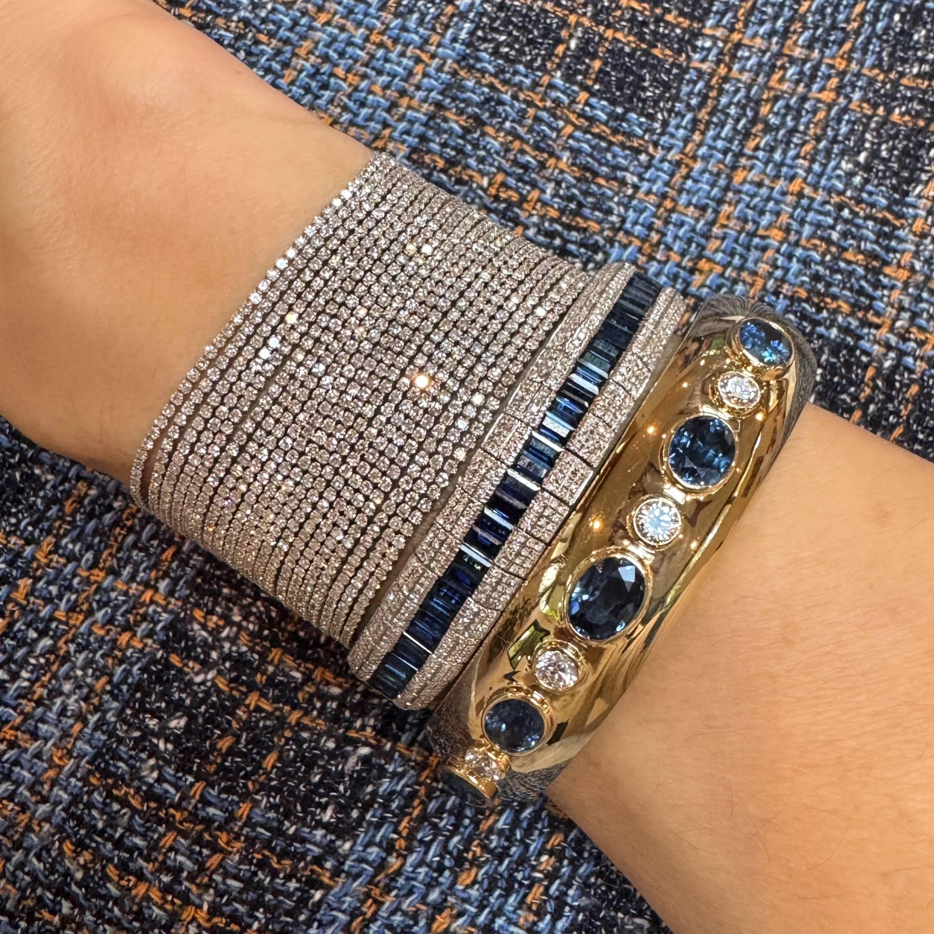 Pave Diamond & Gemstone Scales Stretch Bracelet