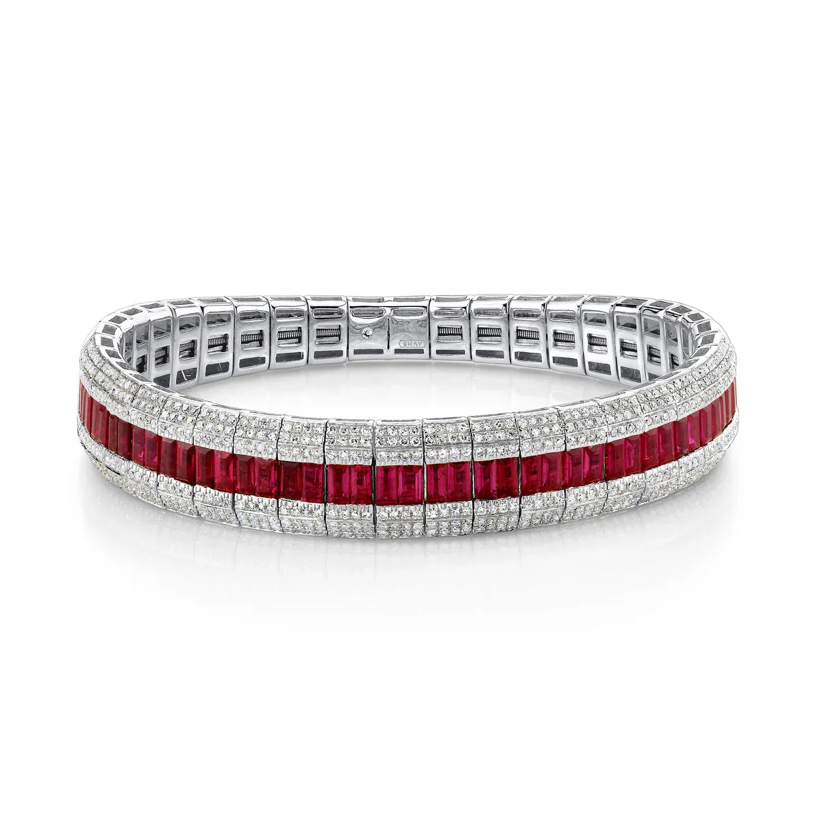Pave Diamond & Gemstone Scales Stretch Bracelet