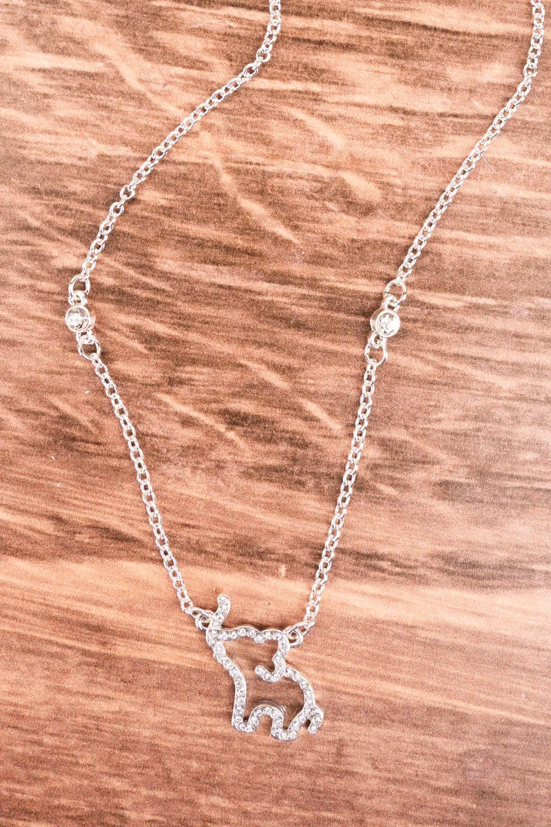 Pave Elephant Silvertone Necklace