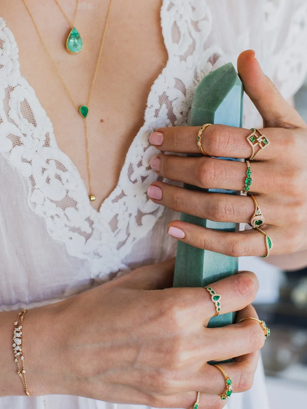 Peace Emerald and Diamond Ring