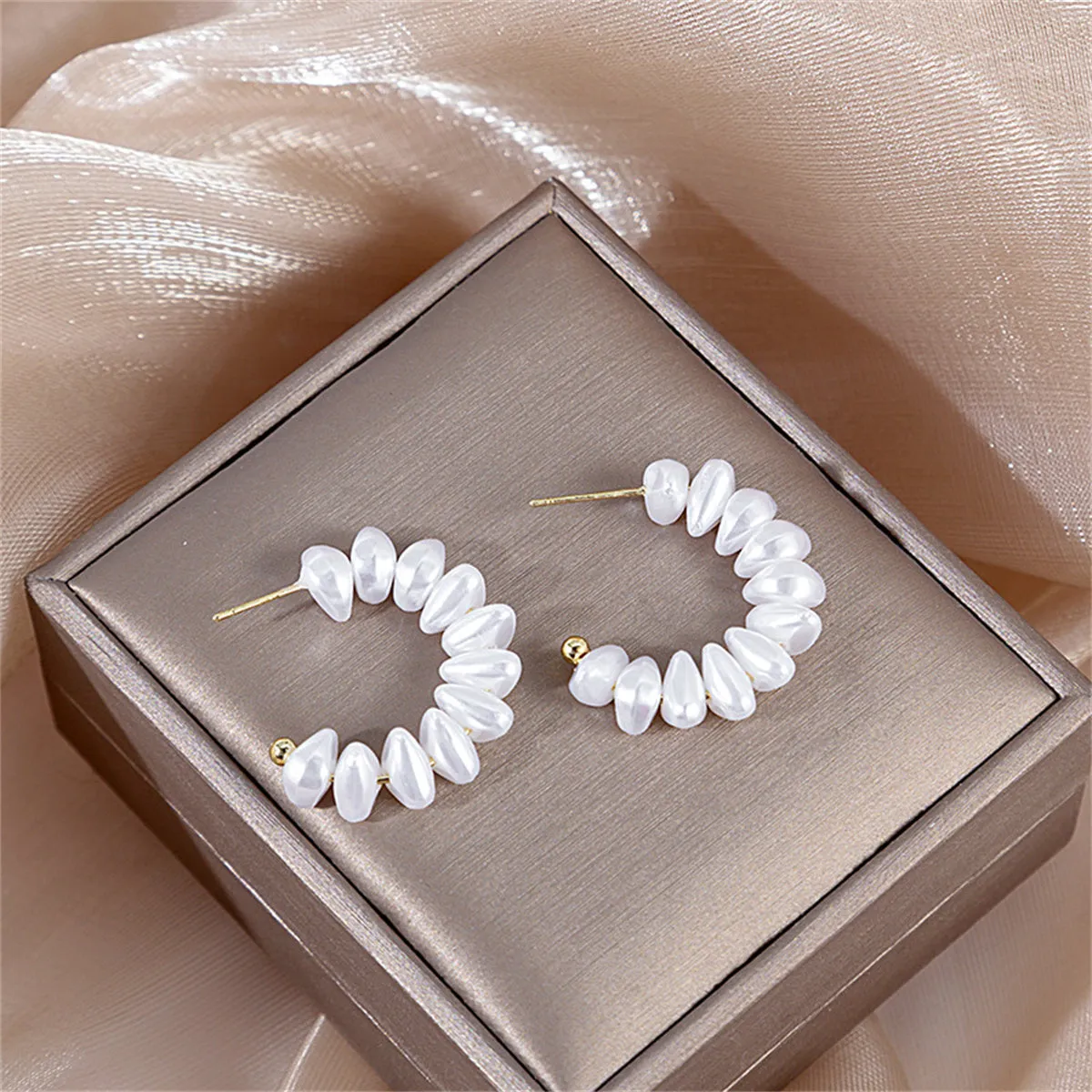 Pearl & 18K Gold-Plated Beaded Huggie Earrings