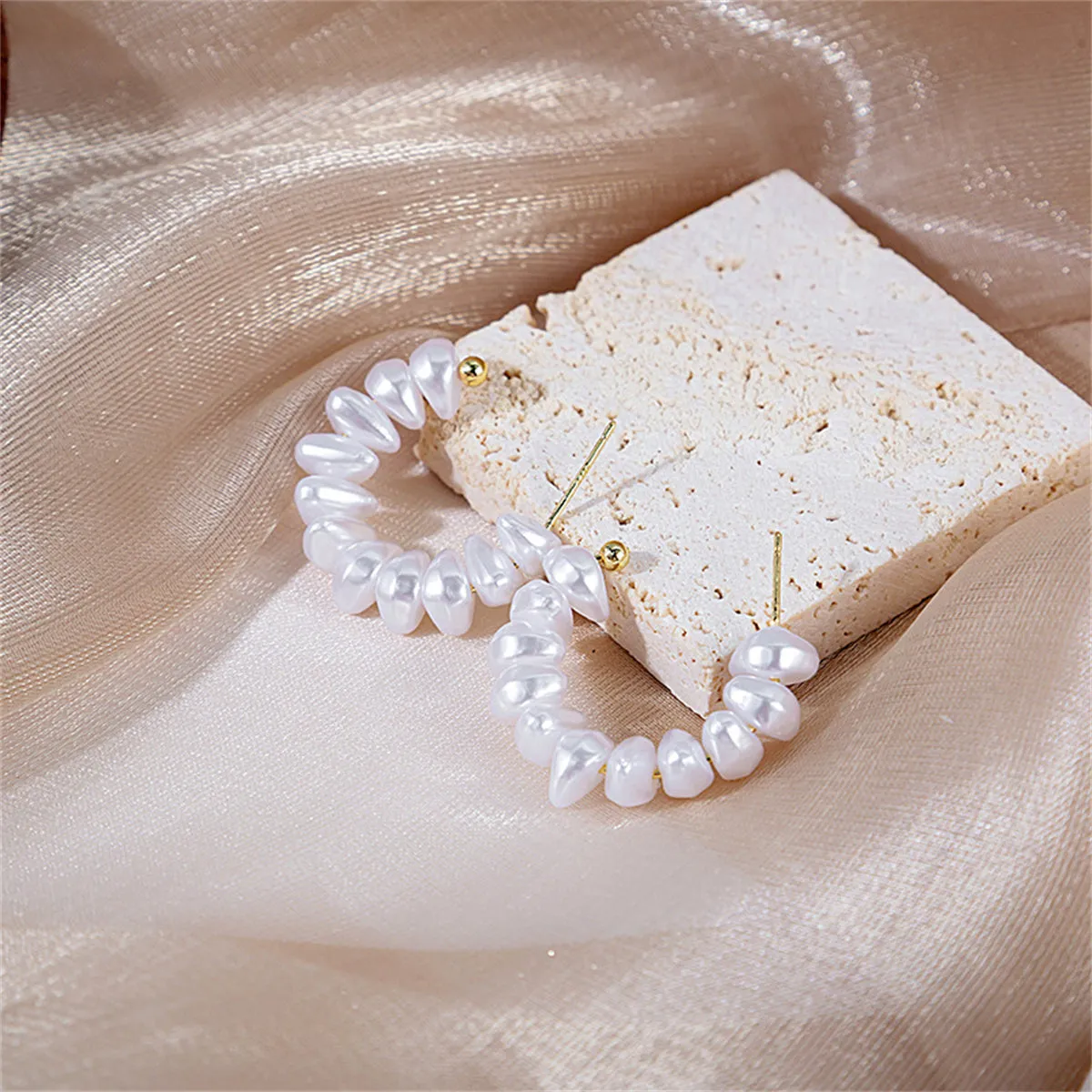 Pearl & 18K Gold-Plated Beaded Huggie Earrings