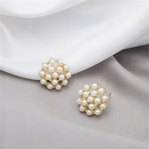 Pearl & 18K Gold-Plated Cluster Stud Earrings