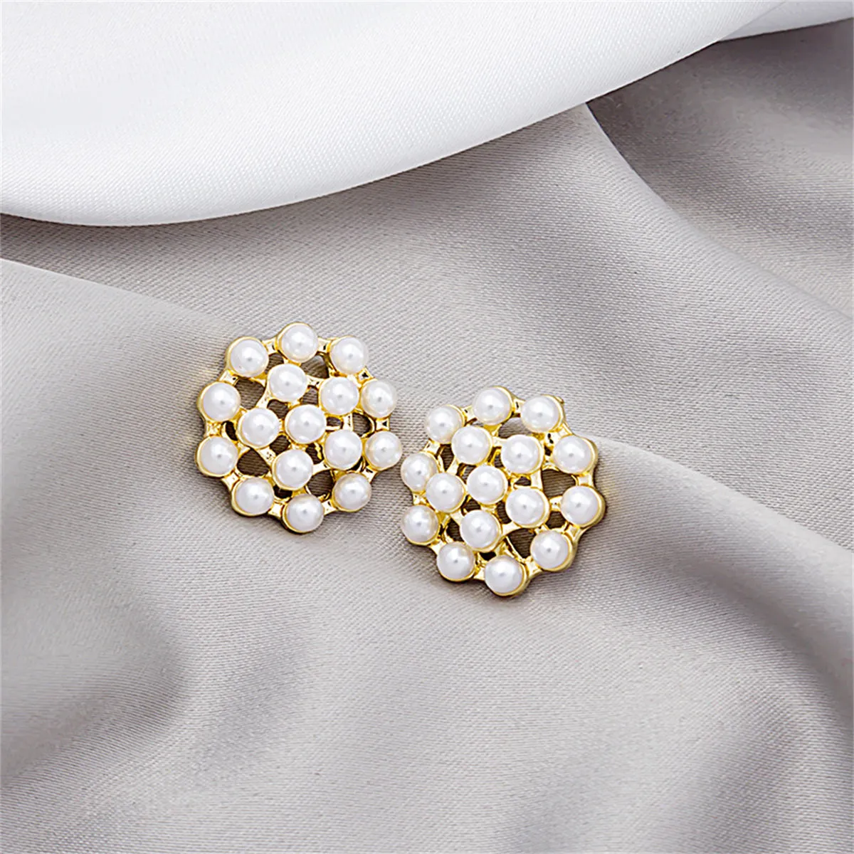 Pearl & 18K Gold-Plated Cluster Stud Earrings