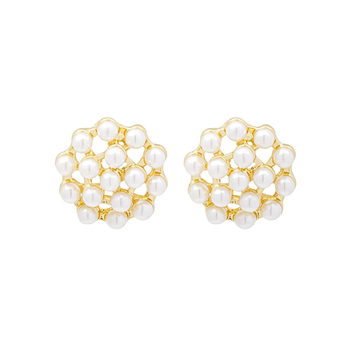 Pearl & 18K Gold-Plated Cluster Stud Earrings