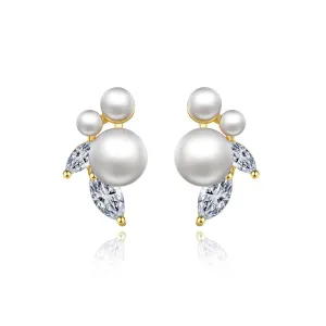 Pearl & Crystal 18K Gold-Plated Marquise-Cut Stud Earring