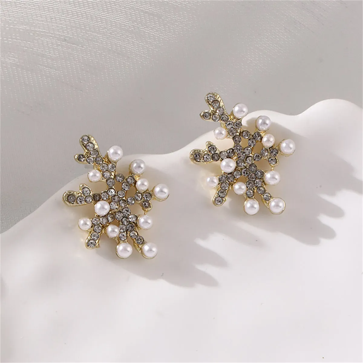 Pearl & Cubic Zirconia 18K Gold-Plated Coral Stud Earrings