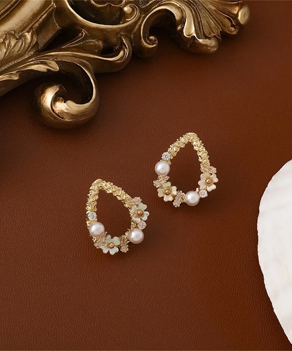 Pearl & Cubic Zirconia 18K Gold-Plated Floral Teardrop Earrings