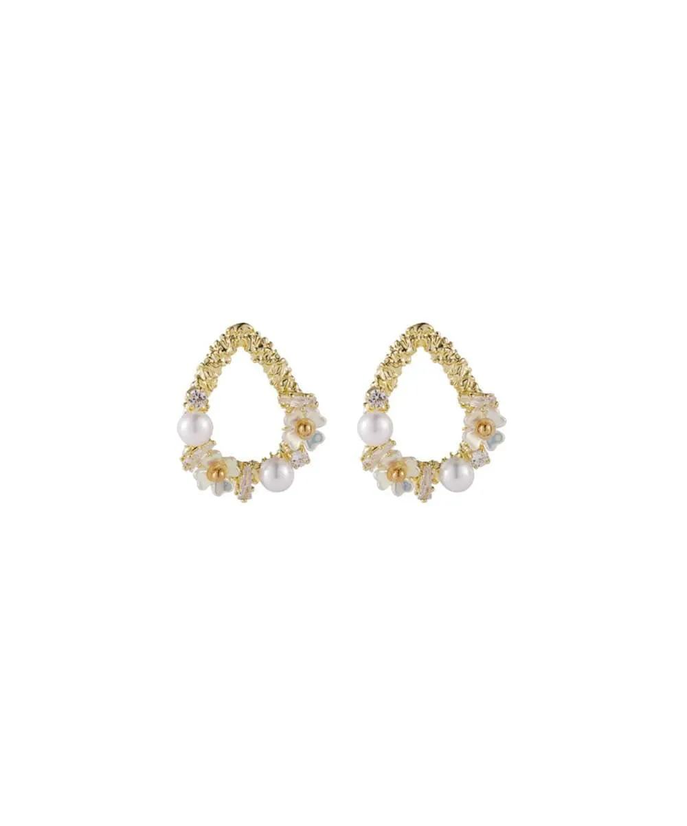 Pearl & Cubic Zirconia 18K Gold-Plated Floral Teardrop Earrings