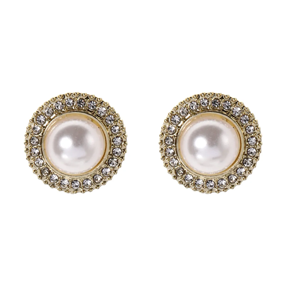 Pearl & Cubic Zirconia 18K Gold-Plated Halo Round Stud Earrings