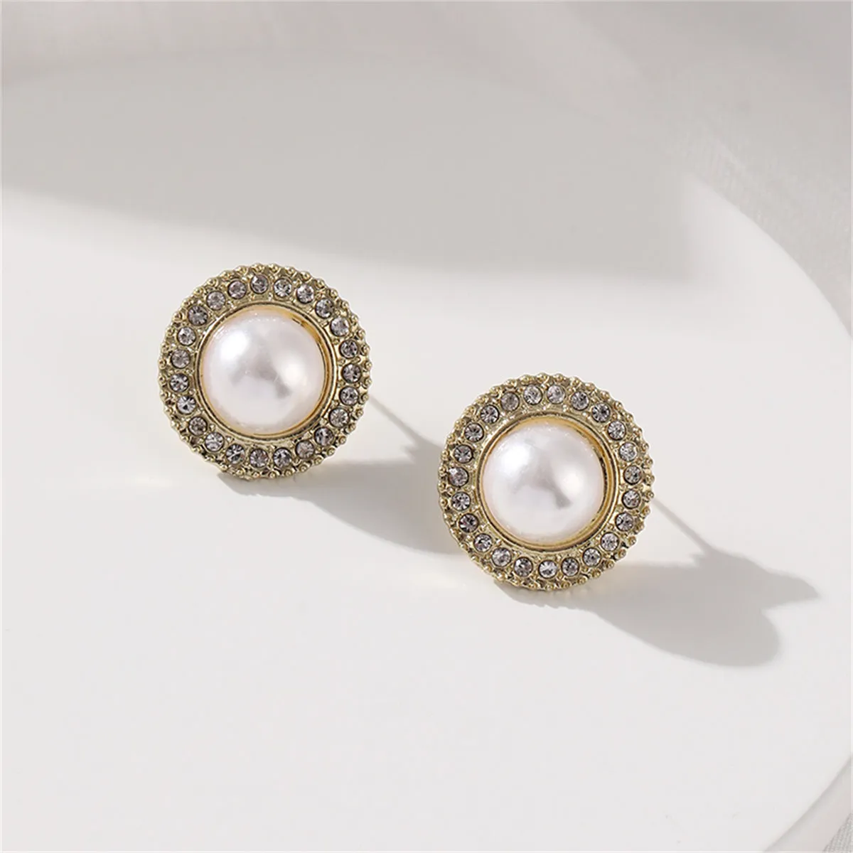 Pearl & Cubic Zirconia 18K Gold-Plated Halo Round Stud Earrings