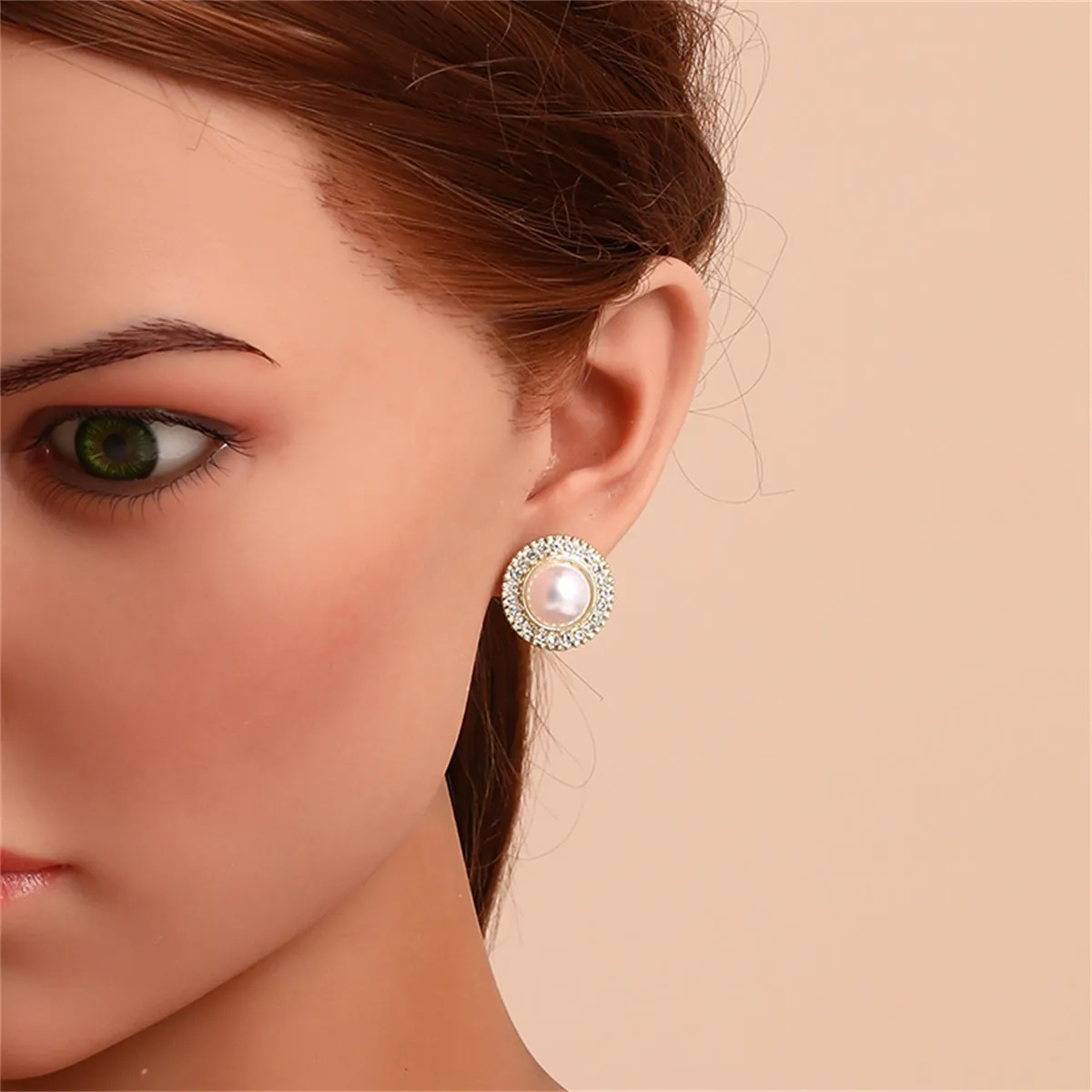 Pearl & Cubic Zirconia 18K Gold-Plated Halo Round Stud Earrings