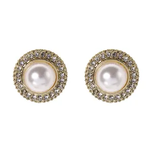 Pearl & Cubic Zirconia 18K Gold-Plated Halo Round Stud Earrings