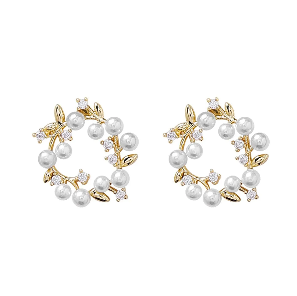 Pearl & Cubic Zirconia Botanical Wreath Stud Earrings