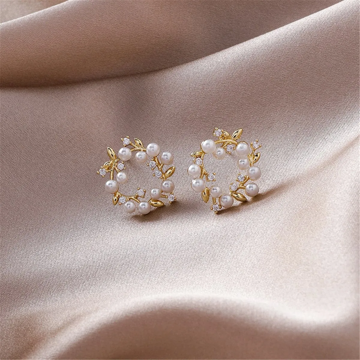 Pearl & Cubic Zirconia Botanical Wreath Stud Earrings