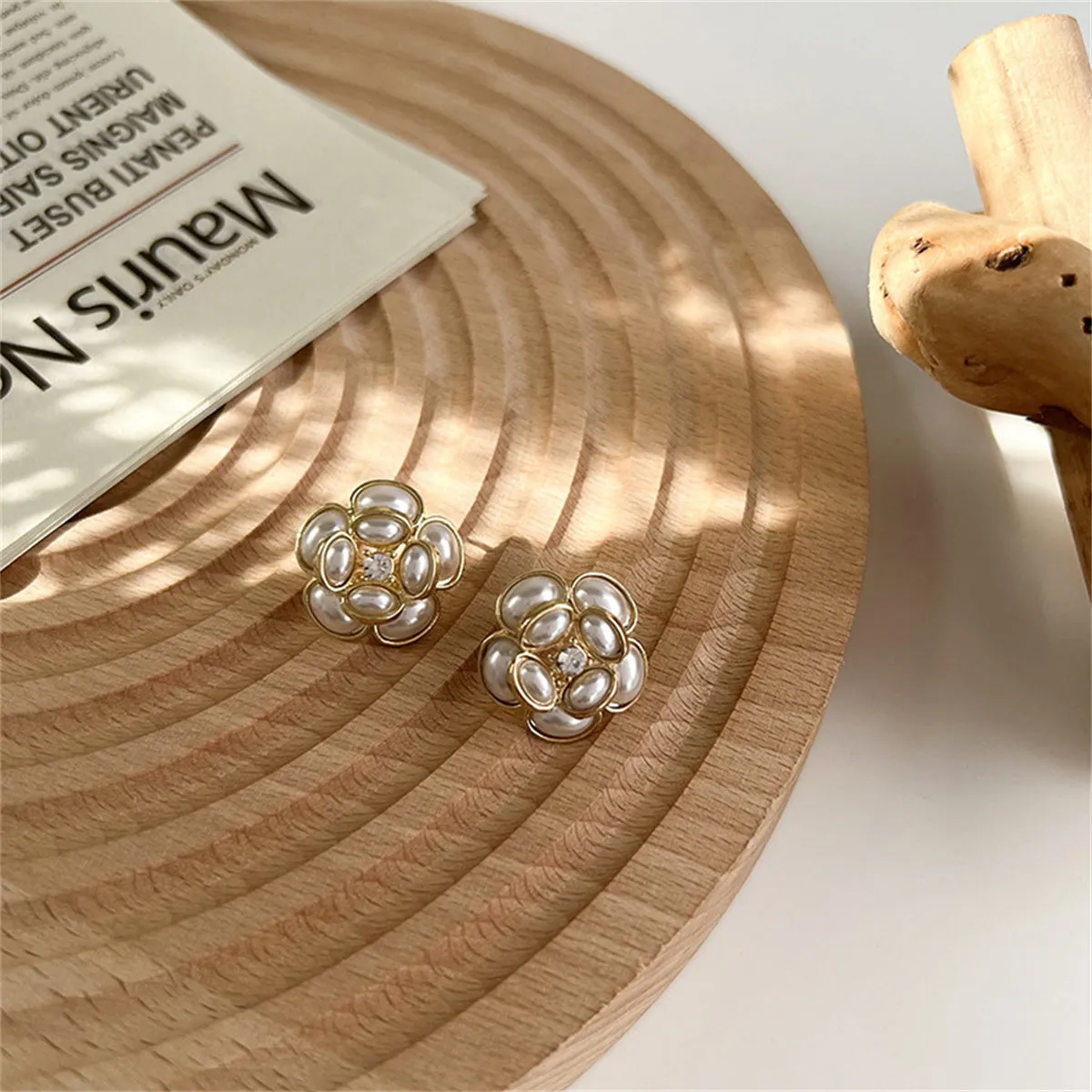 Pearl & Cubic Zirconia Flower Stud Earrings