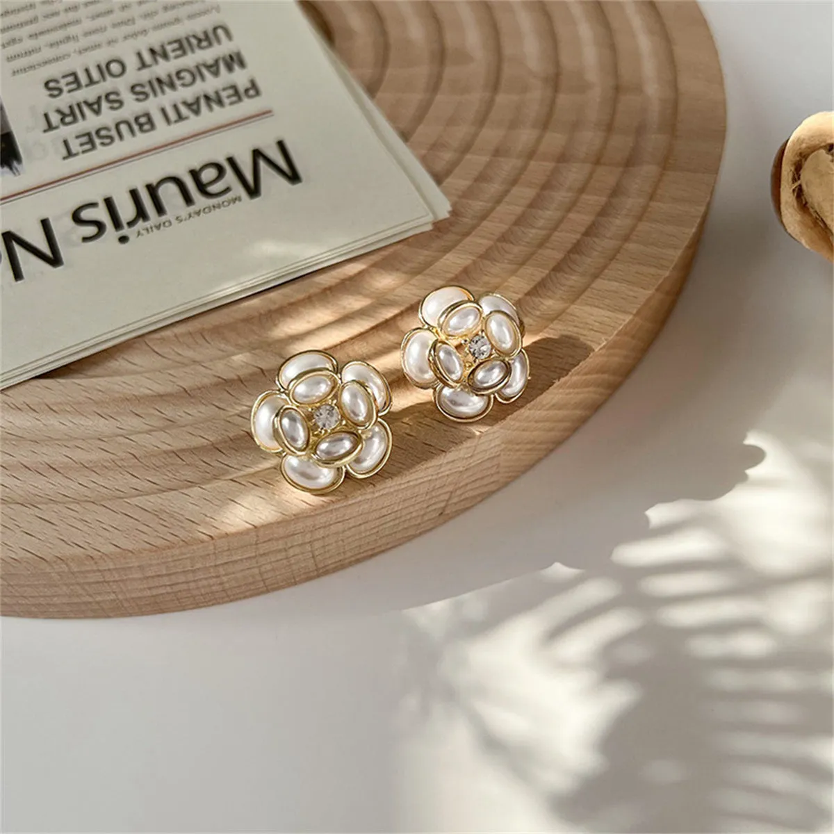 Pearl & Cubic Zirconia Flower Stud Earrings