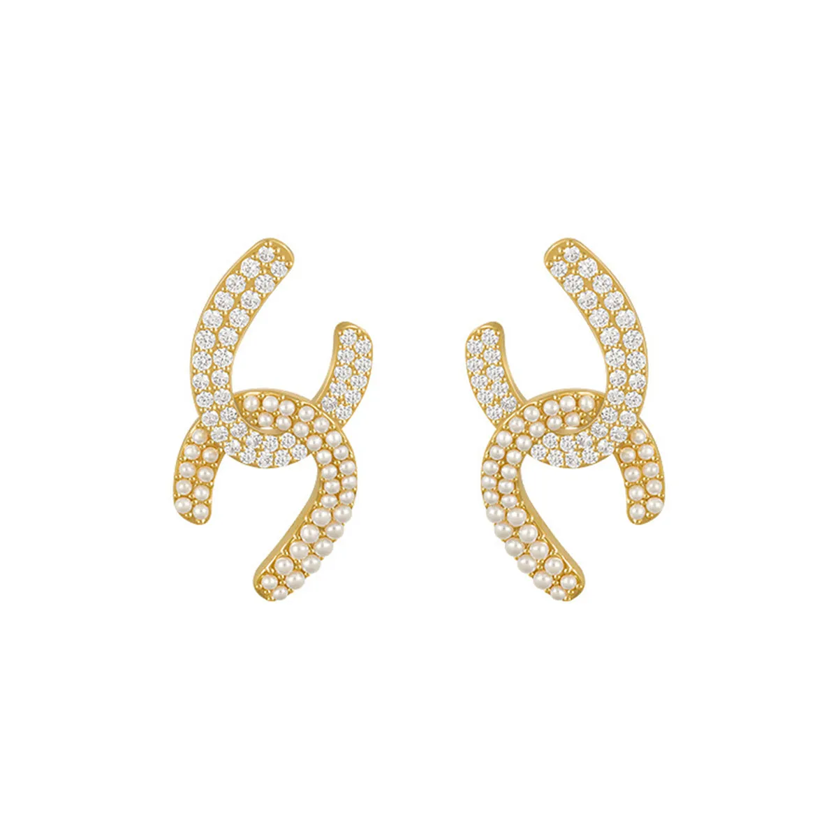 Pearl & Cubic Zirconia Interlocked Stud Earrings