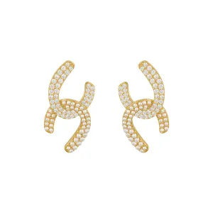 Pearl & Cubic Zirconia Interlocked Stud Earrings