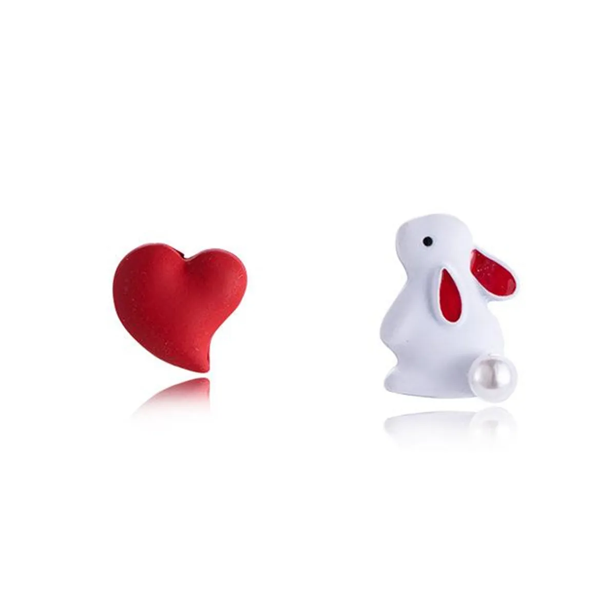 Pearl & Enamel Rabbit Heart Stud Earrings