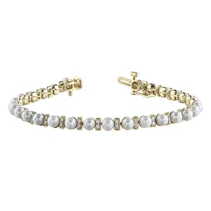 Pearl and Diamond Tennis Bracelet
