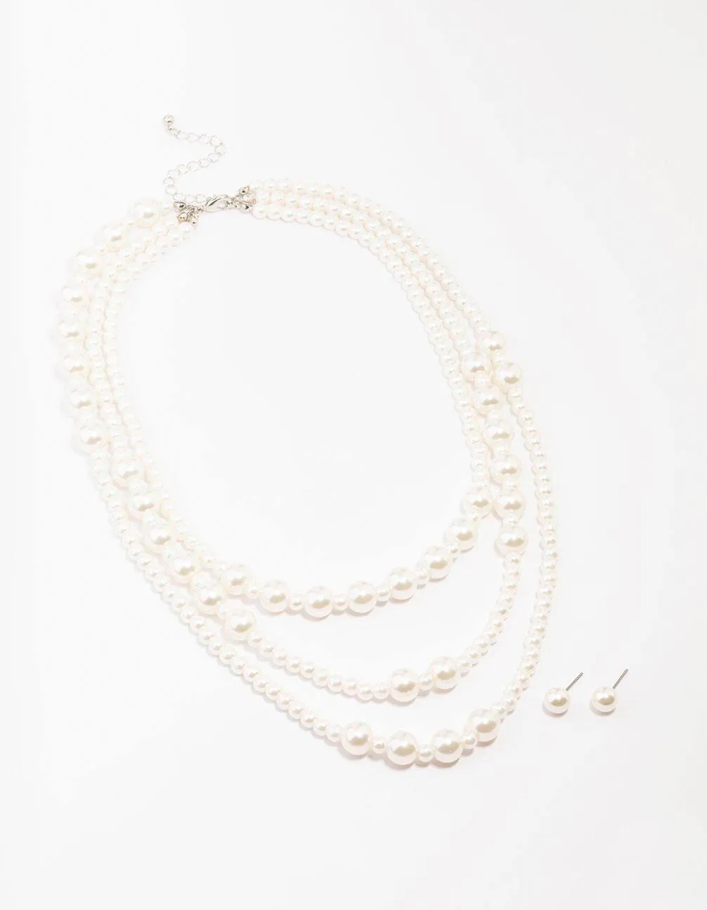 Pearl Beaded Layered Necklace & Stud Earring Set
