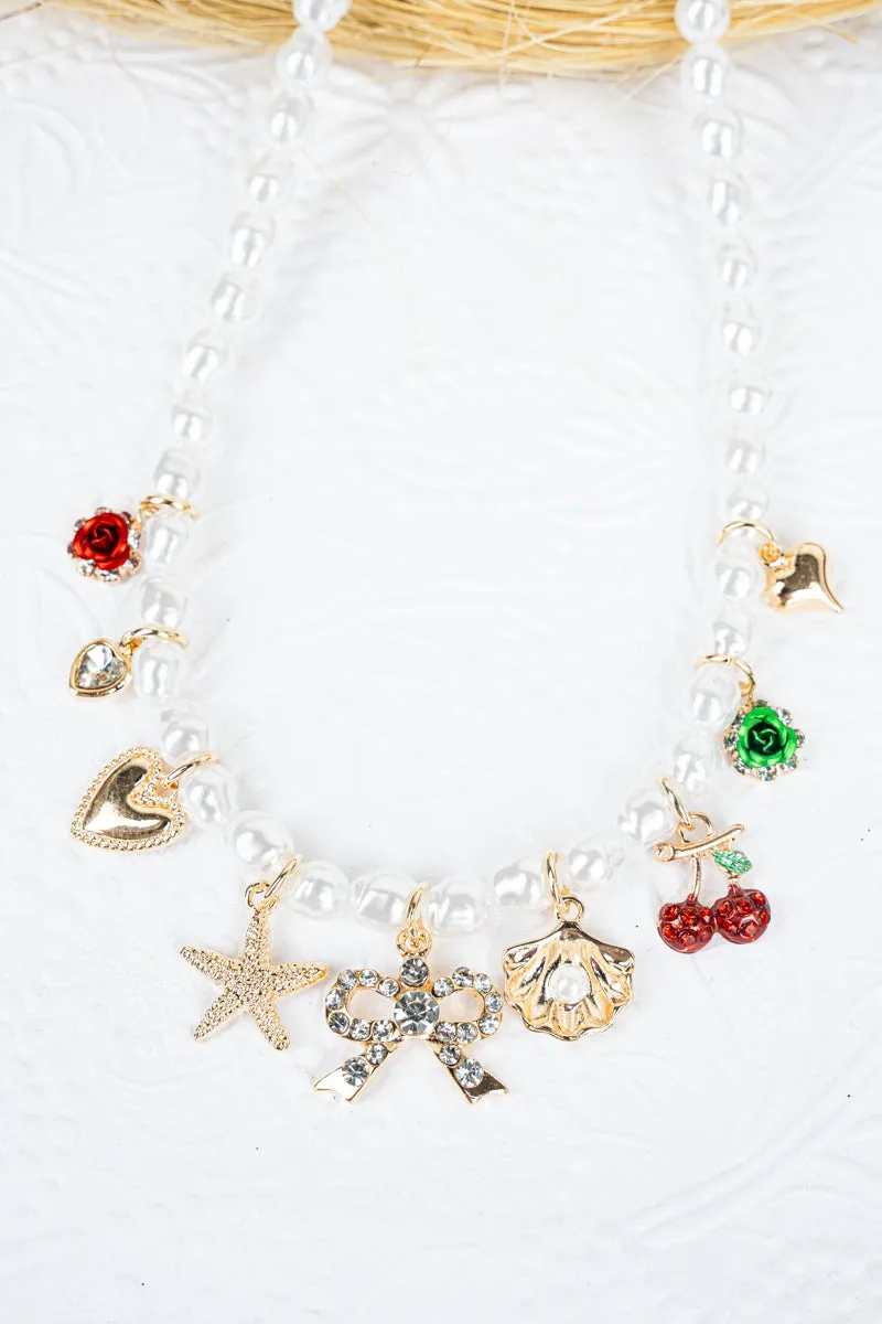 Pearl Coastal Blossom Goldtone Charm Necklace