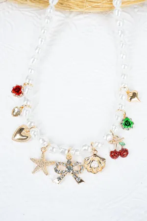 Pearl Coastal Blossom Goldtone Charm Necklace