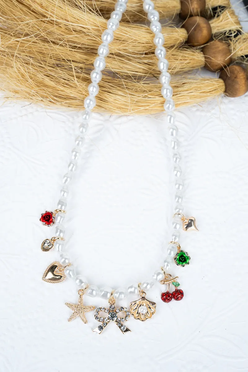 Pearl Coastal Blossom Goldtone Charm Necklace