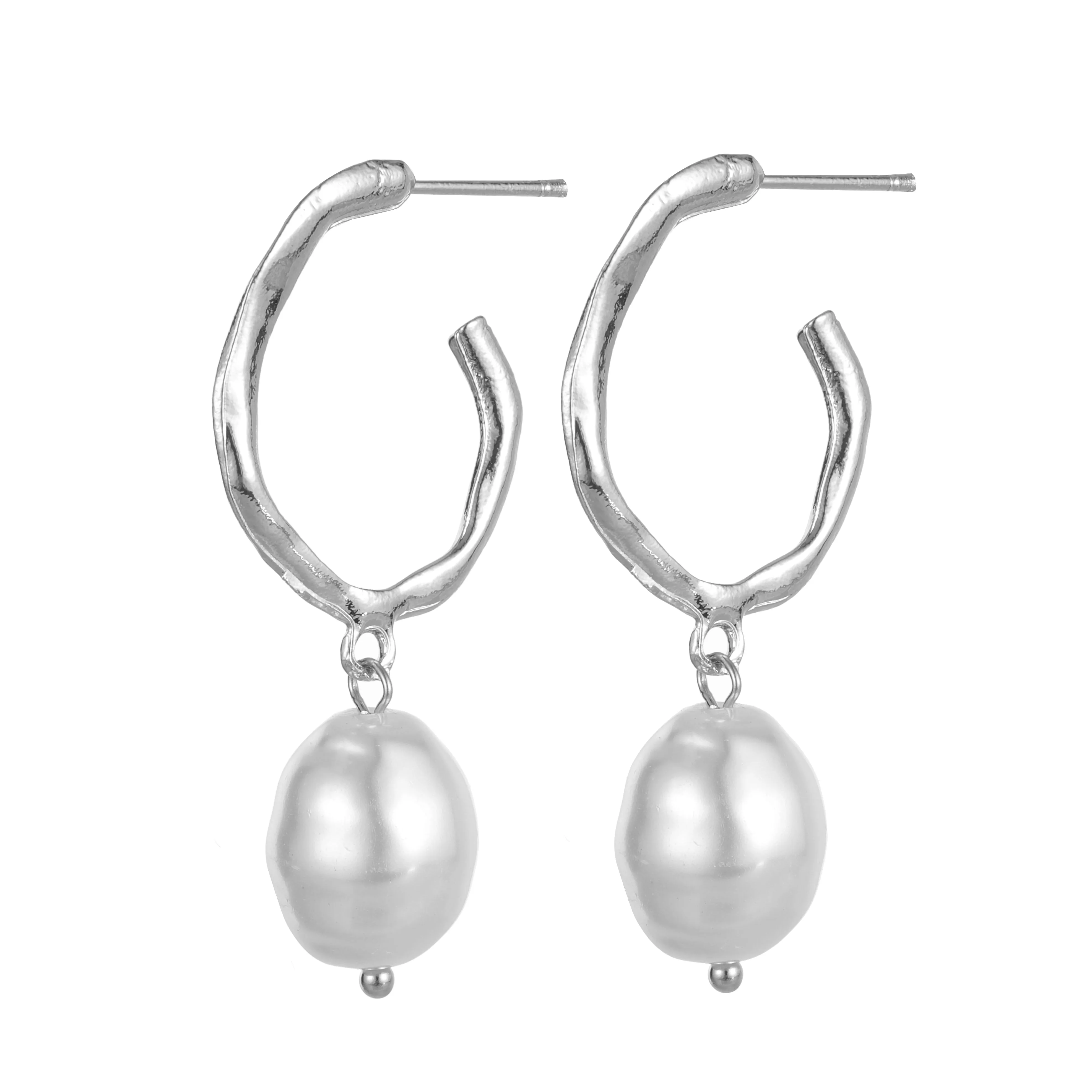 Pearl Drop Hoop Earring Silver