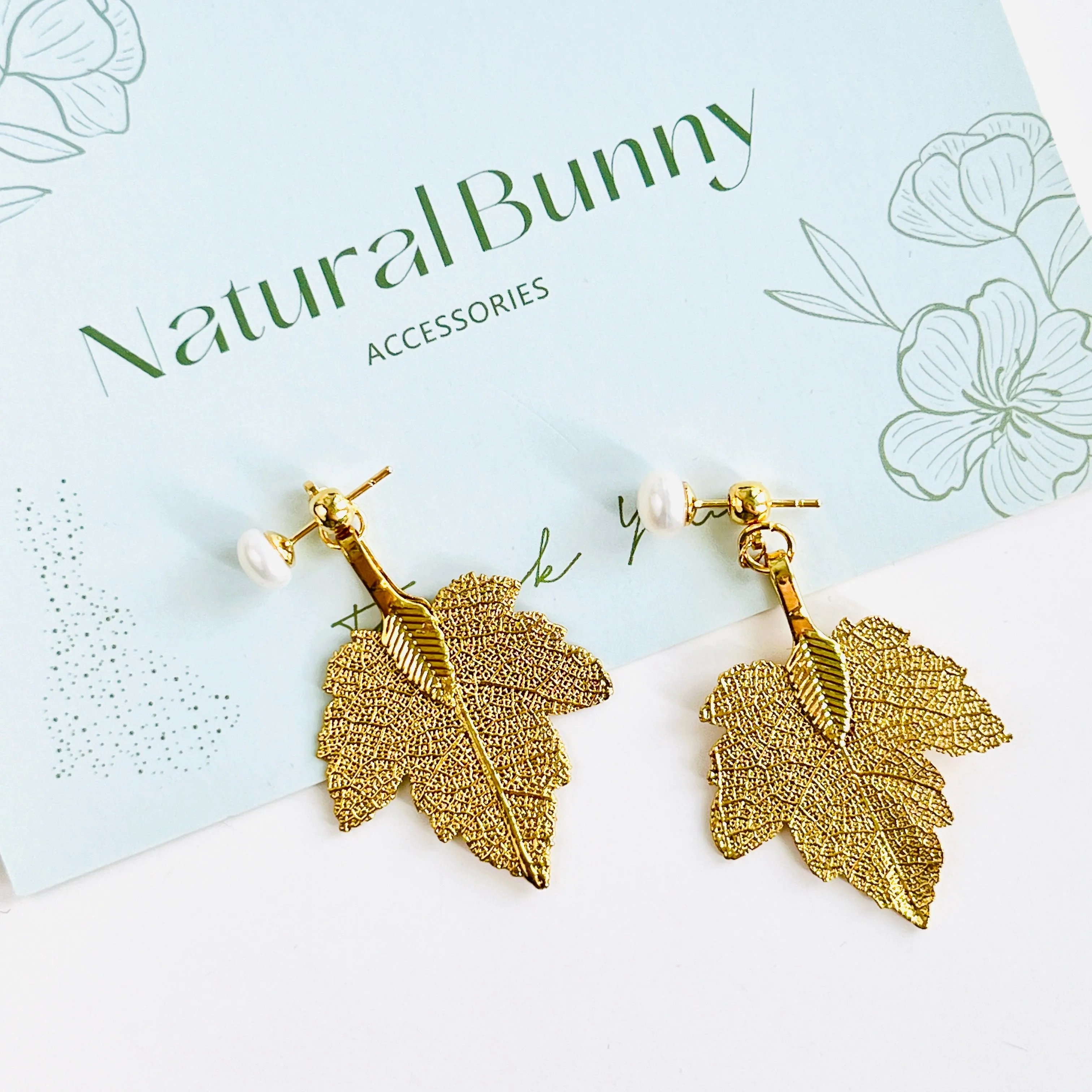 Pearl Maple Leaf Drop Earrings