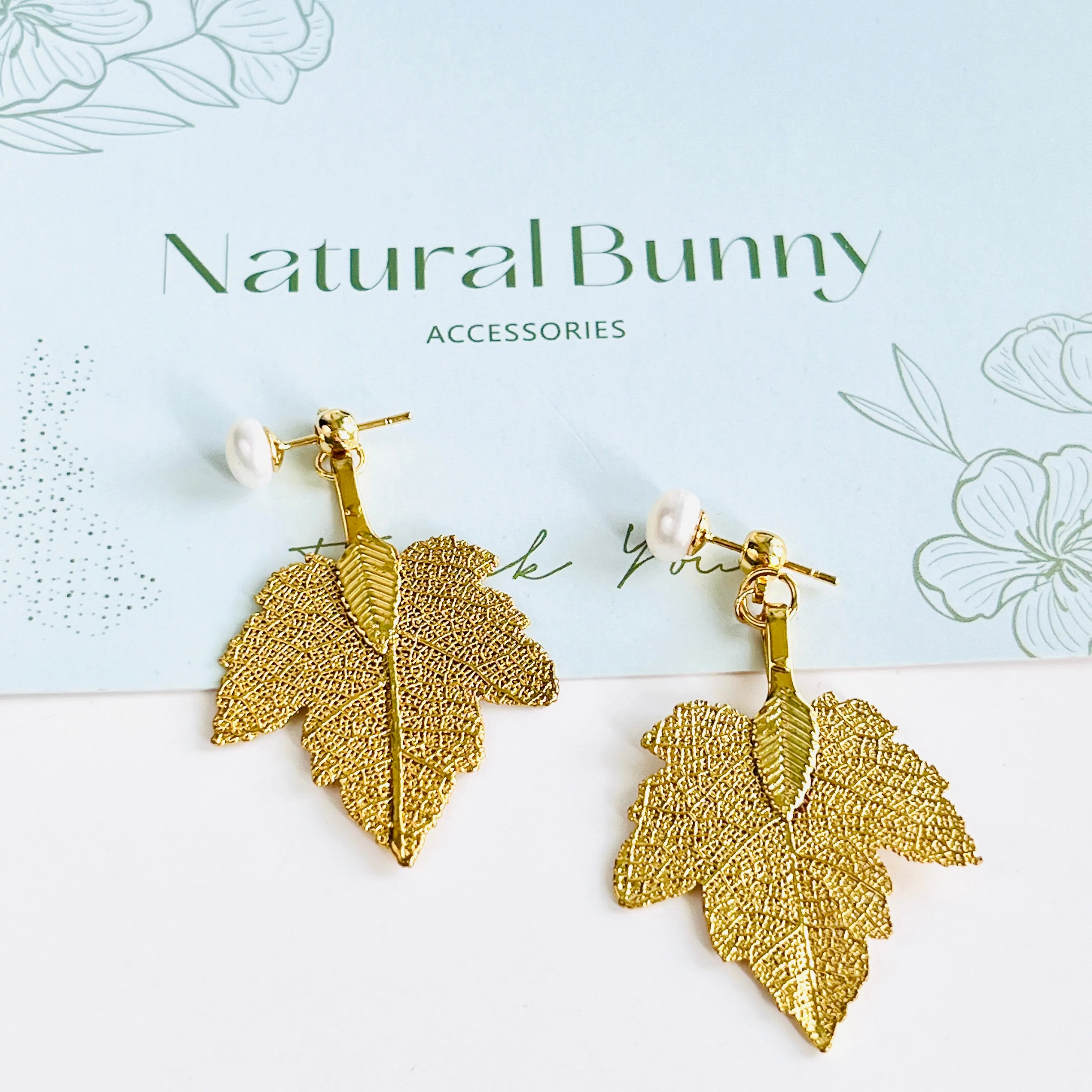 Pearl Maple Leaf Drop Earrings