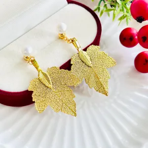 Pearl Maple Leaf Drop Earrings