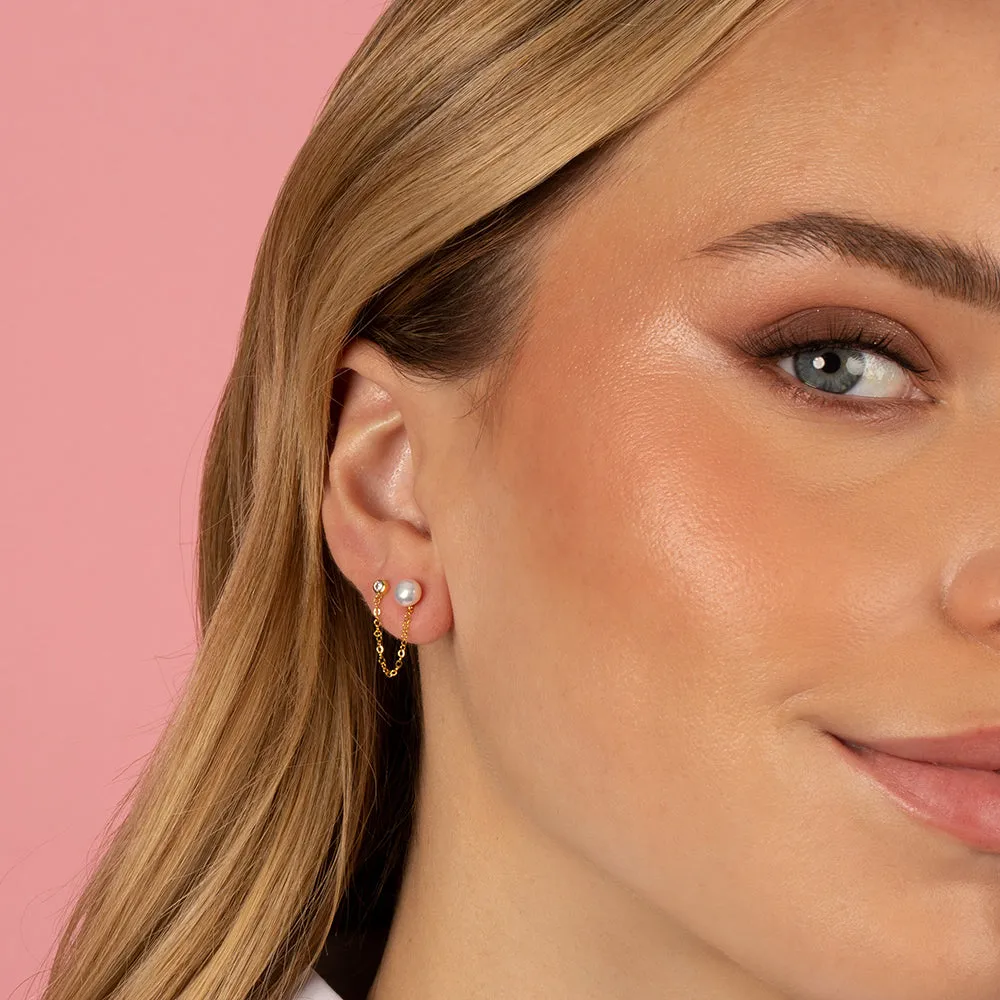 Pearl X Colored CZ Chain Stud Earring
