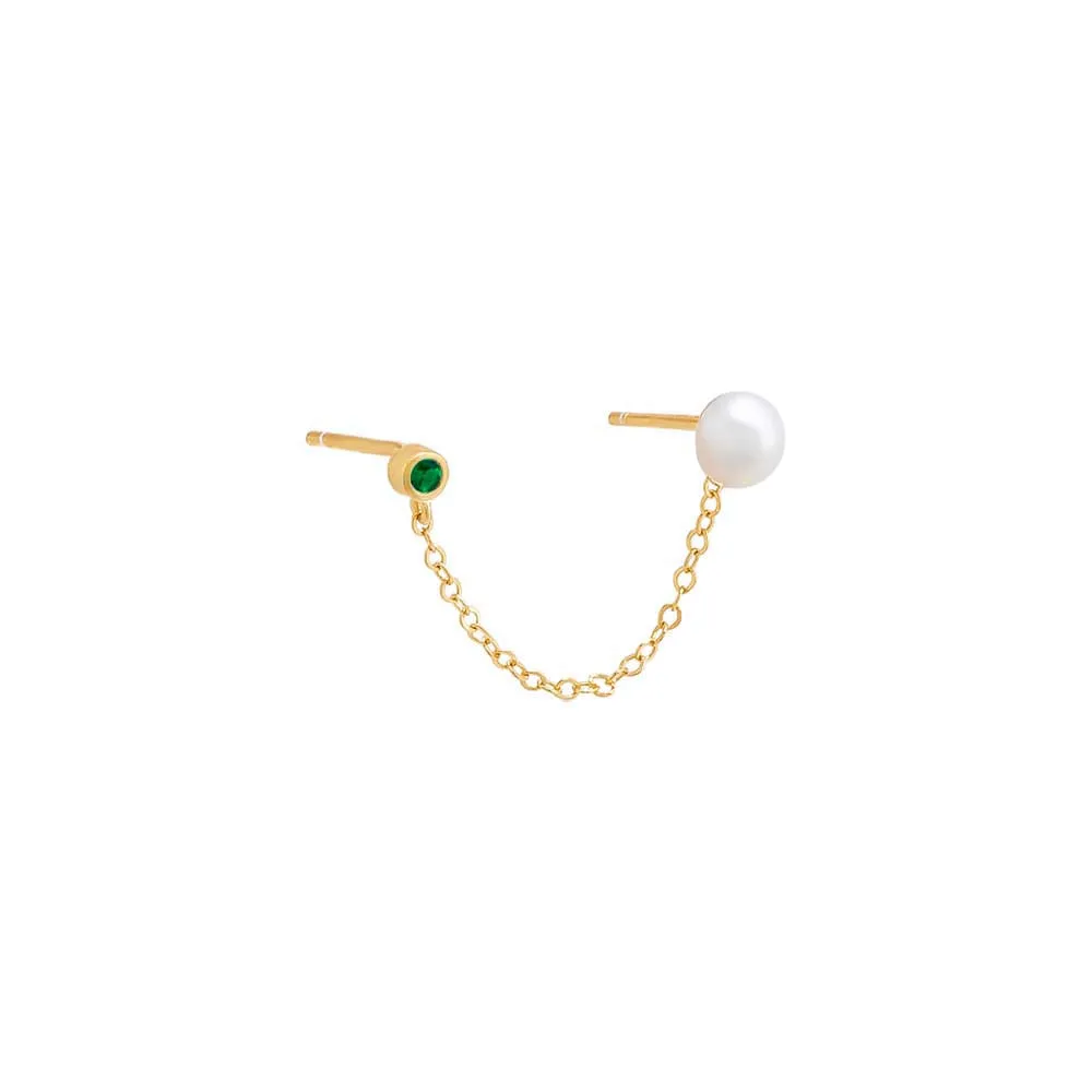 Pearl X Colored CZ Chain Stud Earring