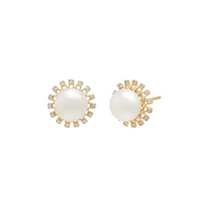 Pearl X Diamond Multi Prong Stud Earring 14K