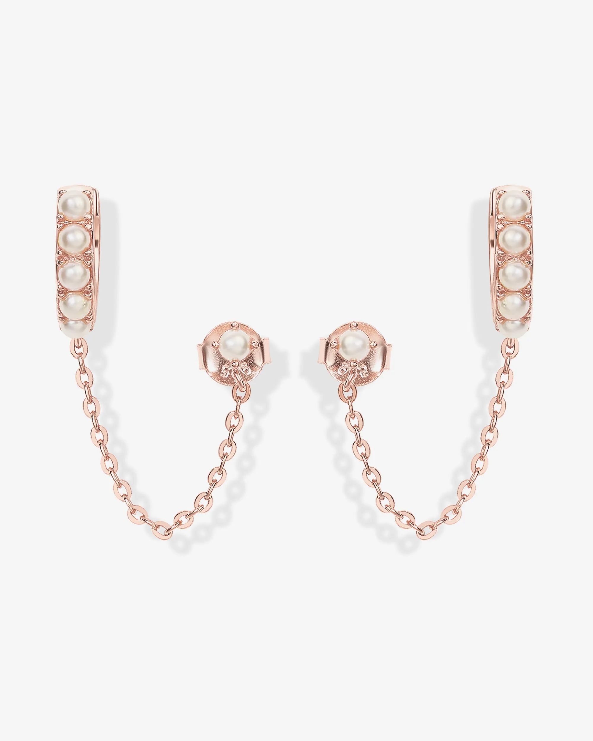 Pearled Chained Huggie Hoop with Stud